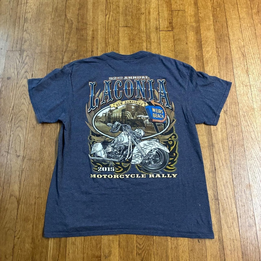 Delta Laconia Motorcycle Rally 2015 T-Shirt Mens Large Blue Biker Graphic Tee
